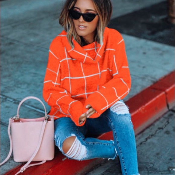 HOST PICK Orange Grid Pattern Turtleneck Sweater - Picture 5 of 9